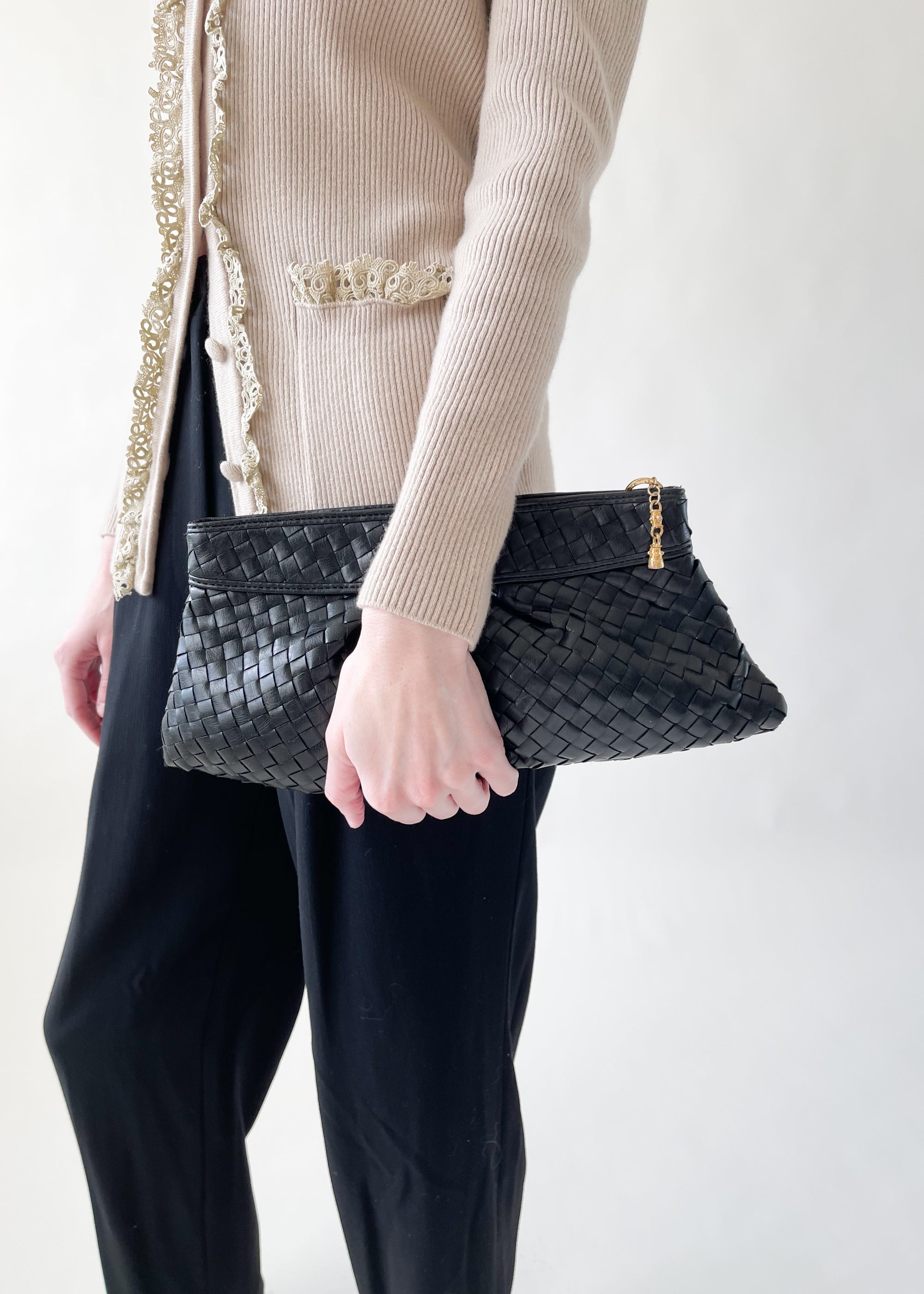 Vintage 1980s Woven Leather Clutch