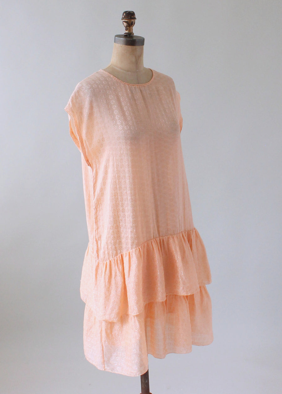Vintage 1920s Peach Silk Tiered Skirt Tunic Dress