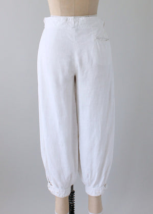 Vintage 1920s White Linen Plus Fours Breeches