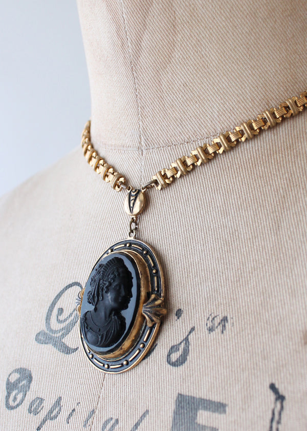 Vintage 1930s Victorian Revival Black Cameo Necklace Raleigh Vintage