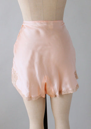 Vintage 1930s NRA Label Peach Silk and Lace Tap Pants NOS