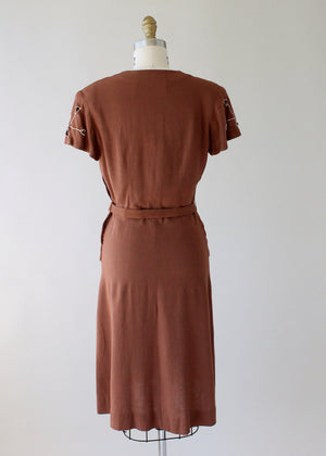 Vintage 1940s Brown Cut Out Peplum Day Dress
