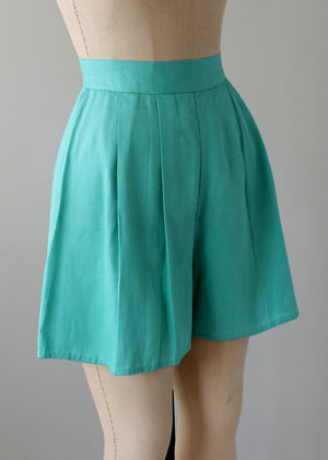 Vintage 1940s Teal Cotton Side Button Shorts