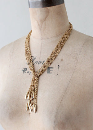 Vintage 1970s Gold Toned Tassel Tie Necklace