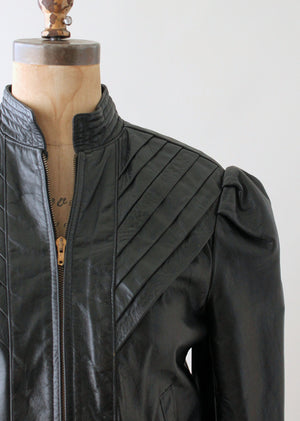 Vintage 1970s Puff Sleeve Black Leather Jacket