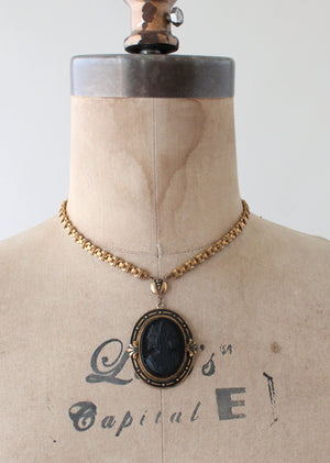 Vintage 1930s Victorian Revival Black Cameo Necklace