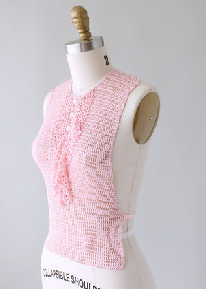 Vintage 1930s Pink Sweater Knit Ruffled Dickie