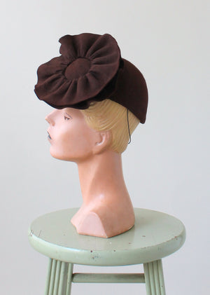 Vintage 1940s Brown Felt Bloom Hat