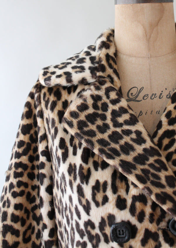 Vintage 1960s Leopard Print Faux Fur Car Coat Raleigh Vintage