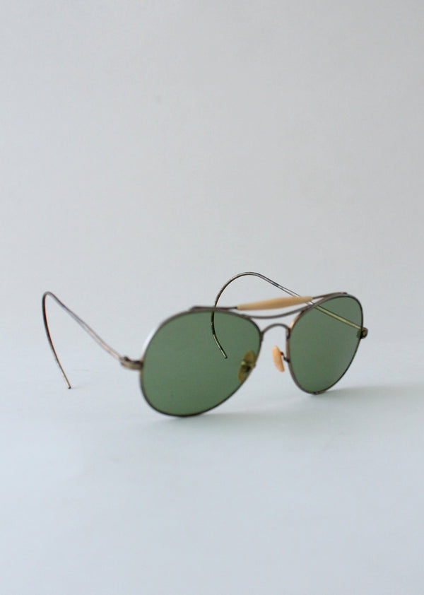 Vintage 1940s Green Glass Aviator Sunglasses Raleigh Vintage