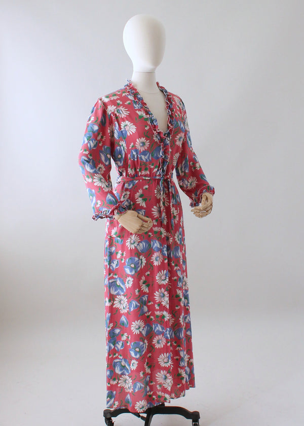 1940s Floral Rayon Dress - Small