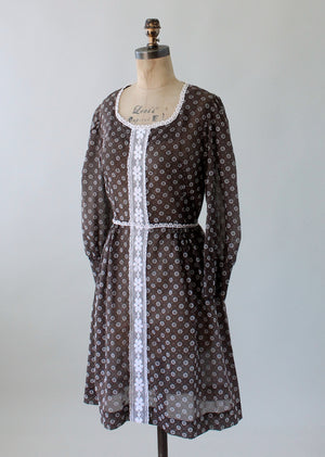 Vintage 1960s Pixie Girl Sheer Flower Dot Day Dress