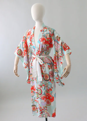 Vintage 1960s Colorful Crepe Kimono Robe