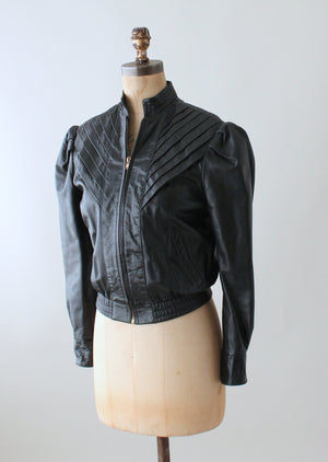 Vintage 1970s Puff Sleeve Black Leather Jacket