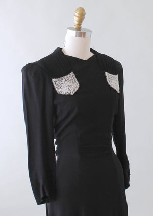 Vintage 1930s FOGA Black Beaded Crepe Dress