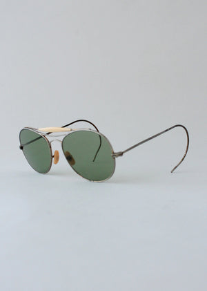 Vintage 1940s Green Glass Aviator Sunglasses