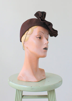 Vintage 1940s Brown Felt Bloom Hat