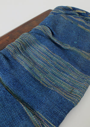 Vintage 1940s Blue Fabric Clutch with Wood Frame