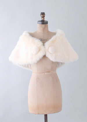 Vintage 1950s White Fur Wedding Shawl Cape