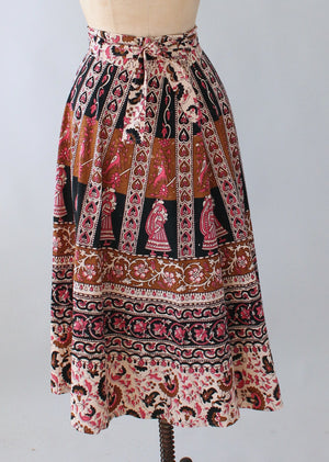 Vintage 1970s Indian Cotton Block Print Wrap Skirt