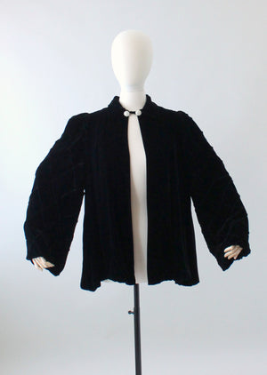 Vintage 1940s Black Velvet Decorative Sleeve Swing Coat