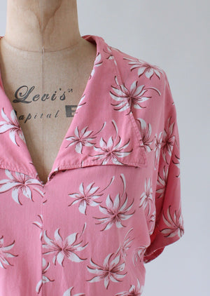 Vintage 1940s Pink Floral Print Day Dress