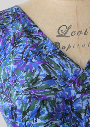 Vintage 1950s Purple and Blue Burst Silk Dress