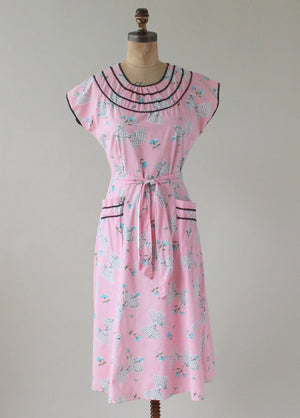 Vintage 1950s Sweet Novelty Print Pink Wrap Dress