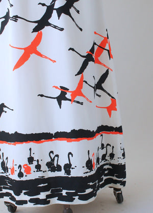 Vintage 1970s Flock of Birds Maxi Dress