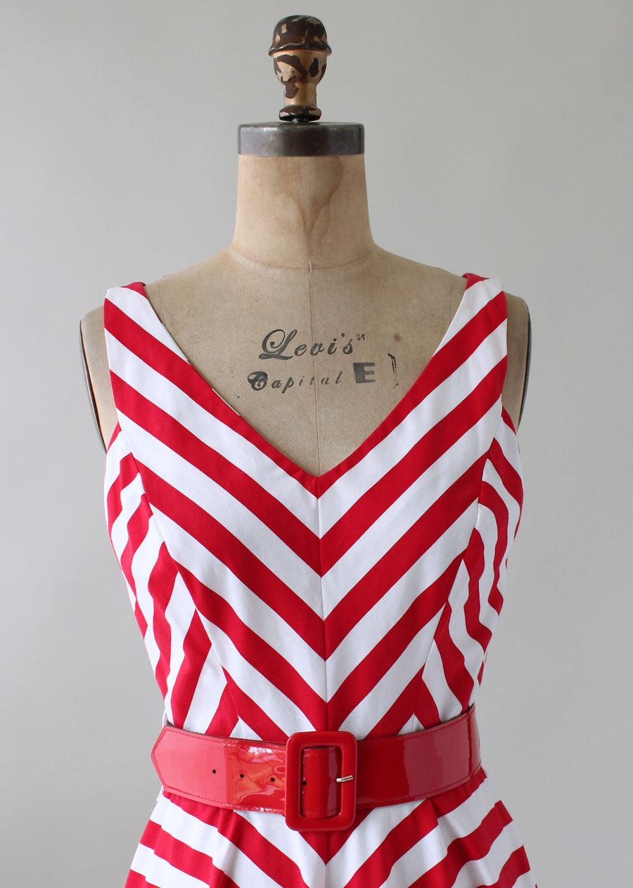 Vintage 1980s Red and White Striped Sundress