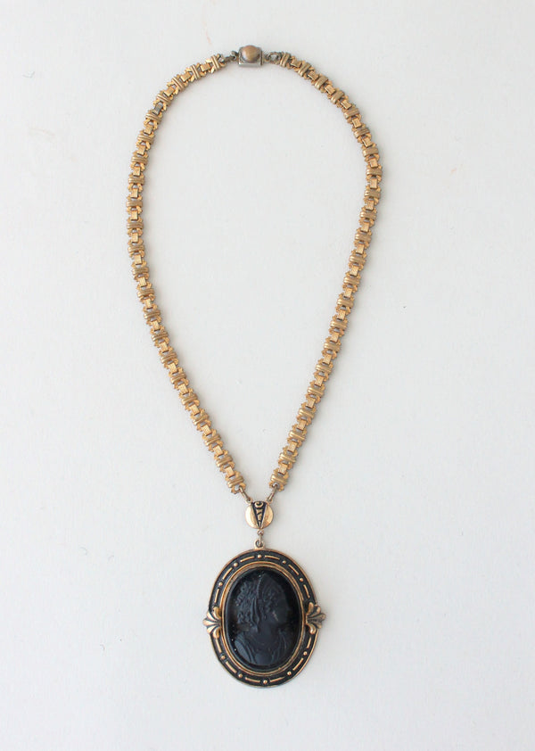 Vintage 1930s Victorian Revival Black Cameo Necklace Raleigh