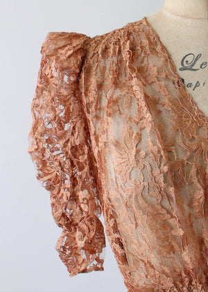 Vintage 1940s Mocha Lace Evening Dress