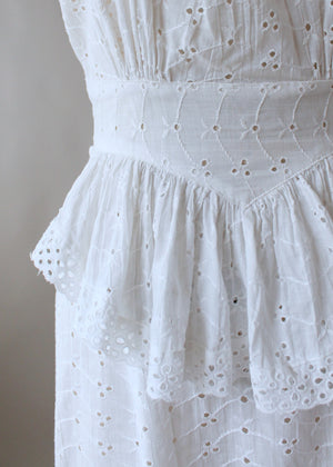 Vintage 1940s White Eyelet Summer Dress