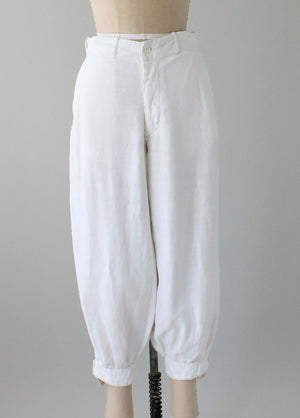 Vintage 1920s White Linen Plus Fours Breeches