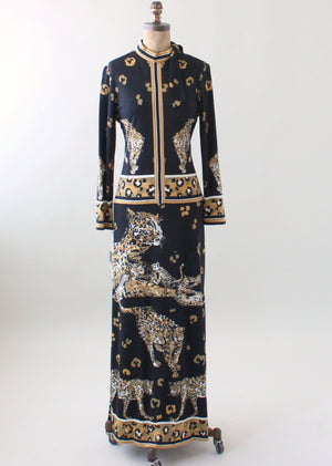 Vintage 1970s Paganne Leopard Print Maxi Dress