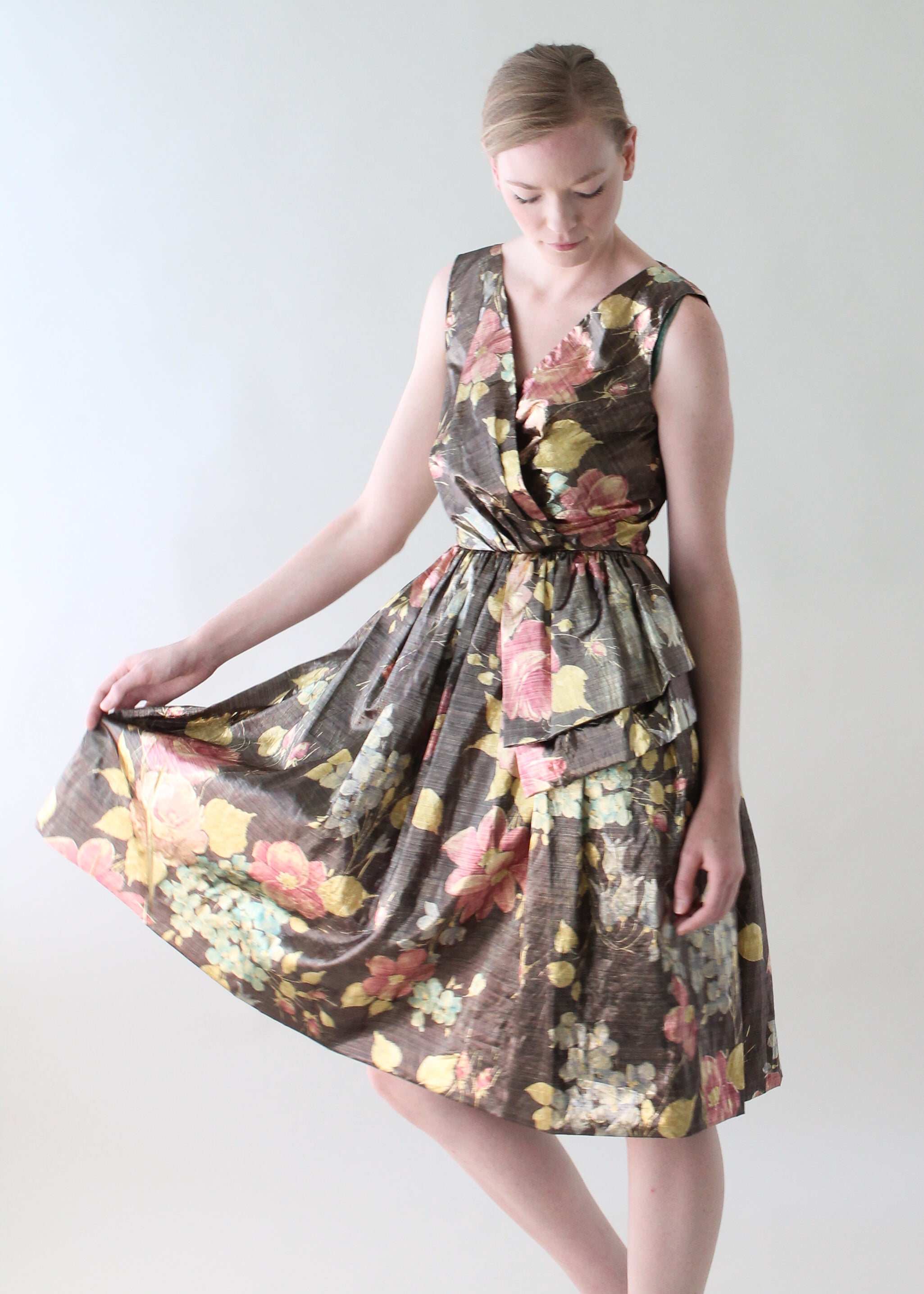 Vintage 1980s Floral Lame Party Dress