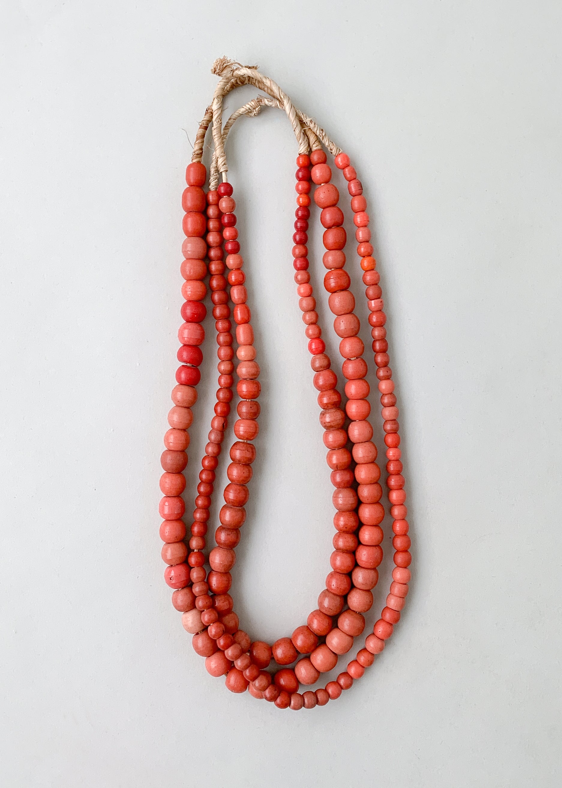 African Coral Glass Bead Necklace