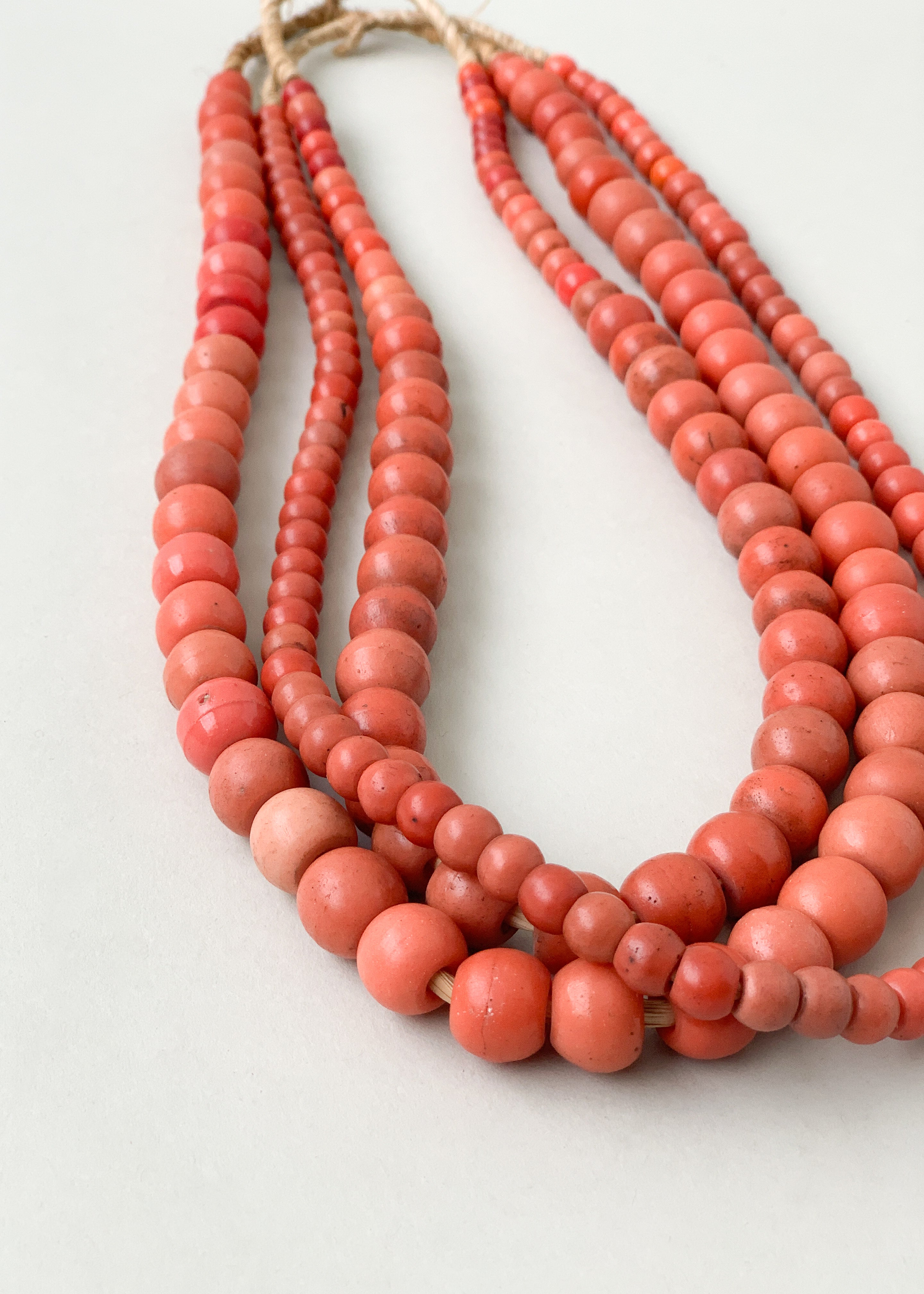 African Coral Glass Bead Necklace