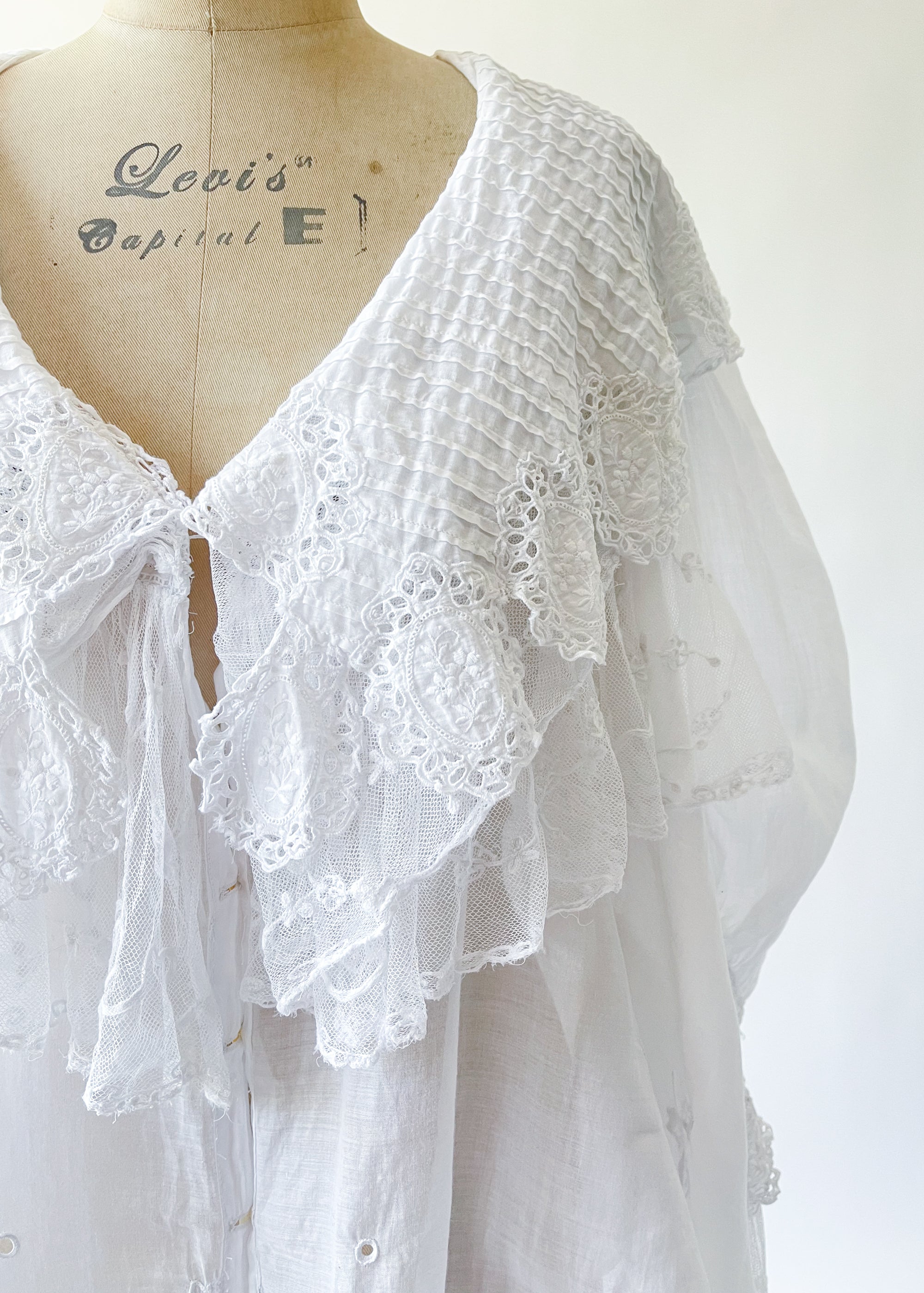 Antique Edwardian Cotton and Lace Ruffle Blouse