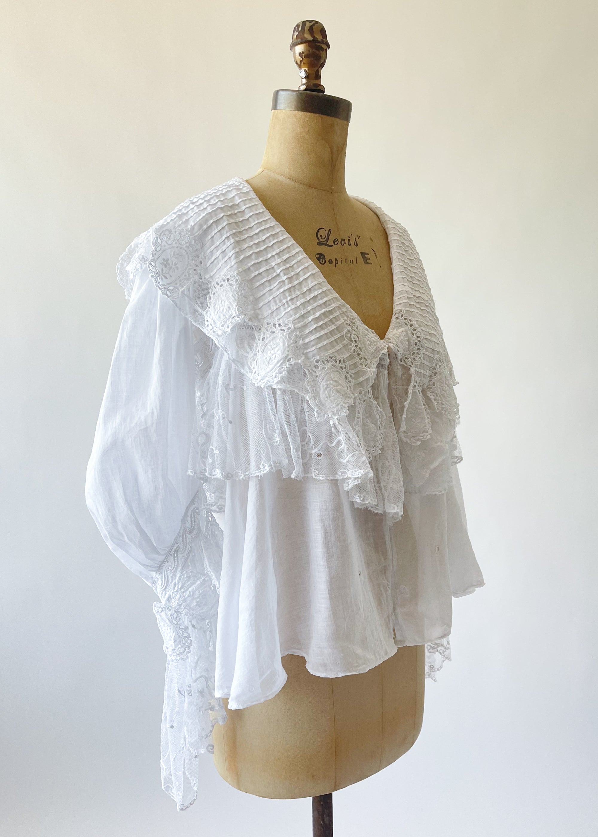 Antique Edwardian Cotton and Lace Ruffle Blouse