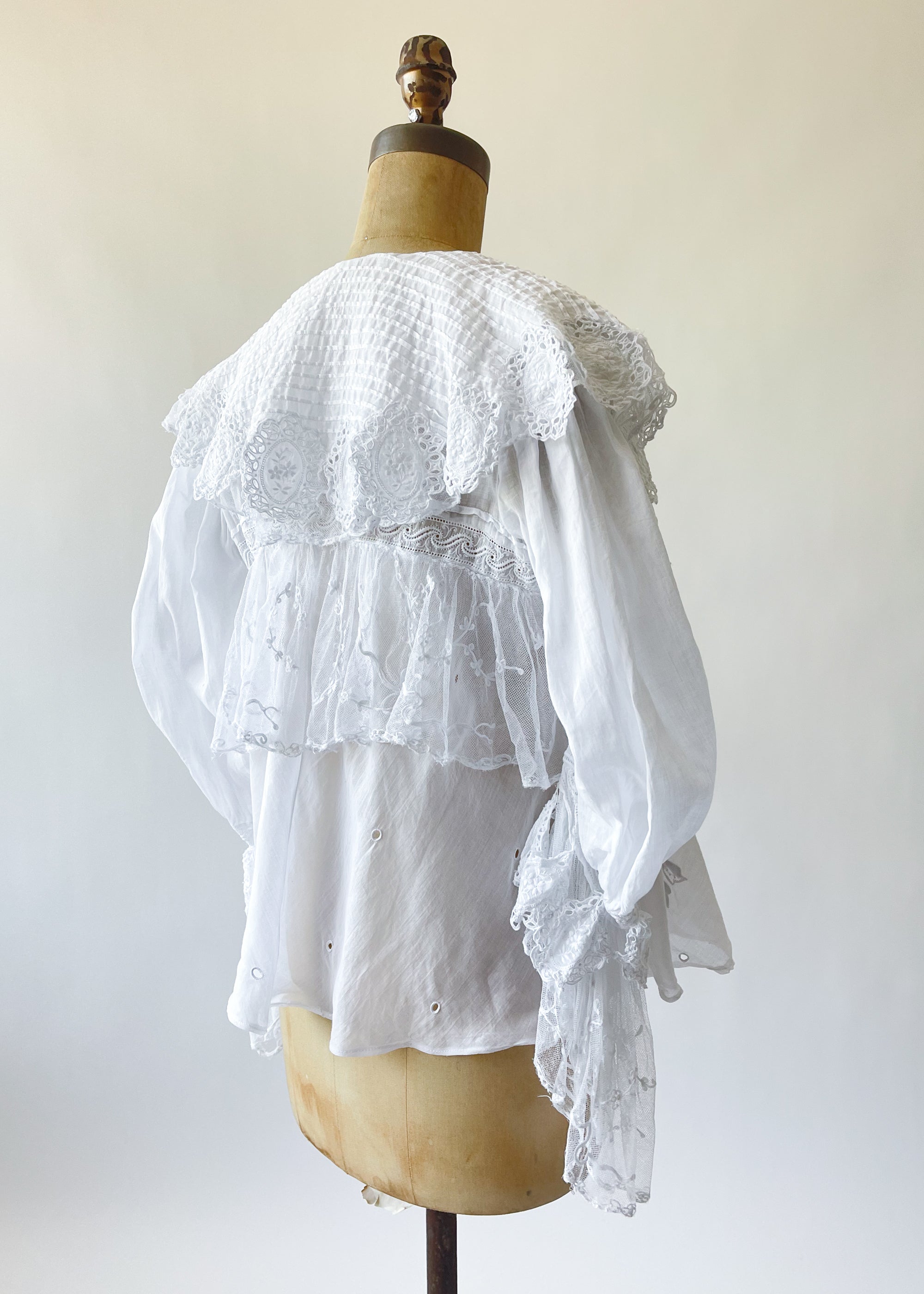 Antique Edwardian Cotton and Lace Ruffle Blouse