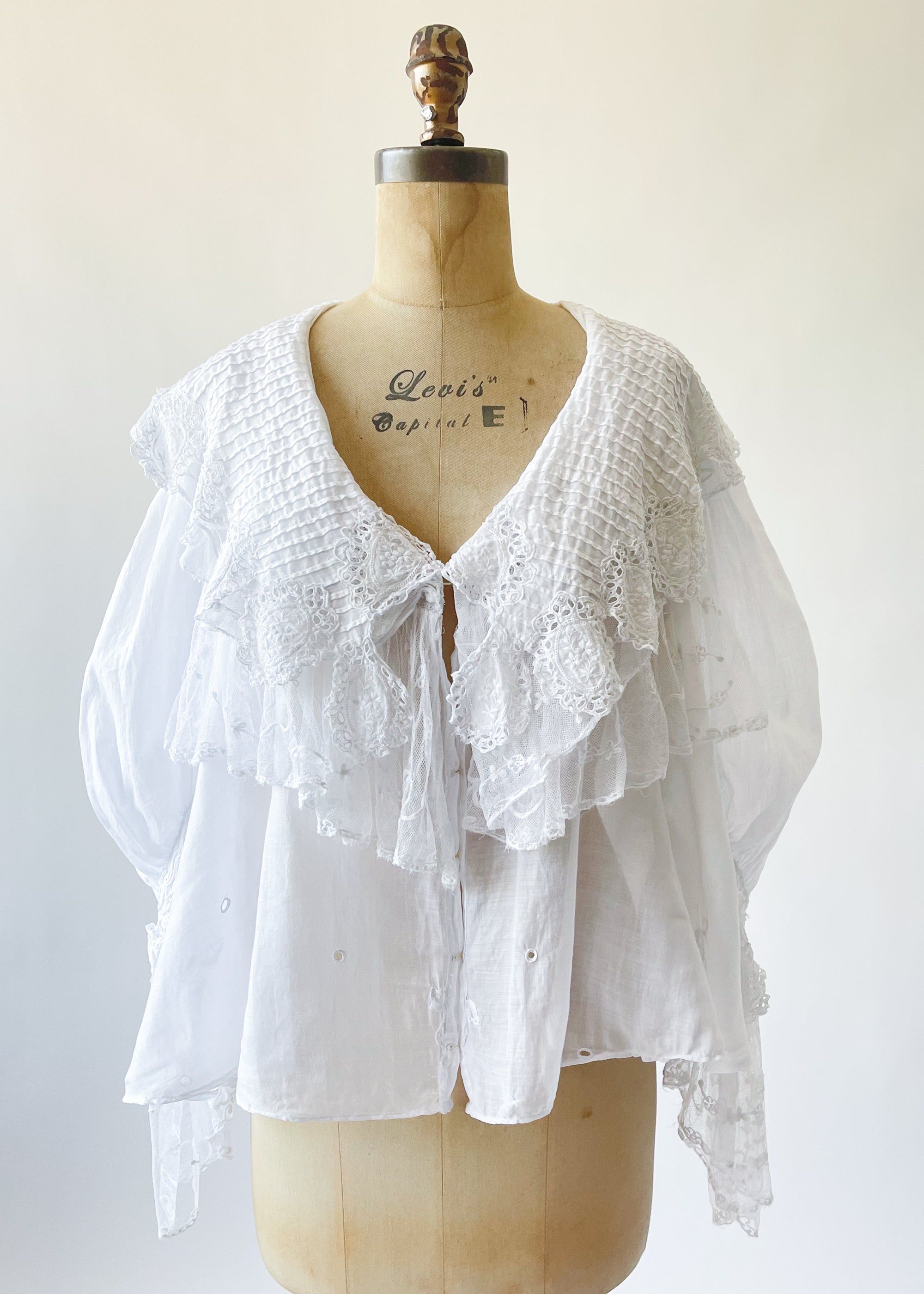 Antique Edwardian Cotton and Lace Ruffle Blouse