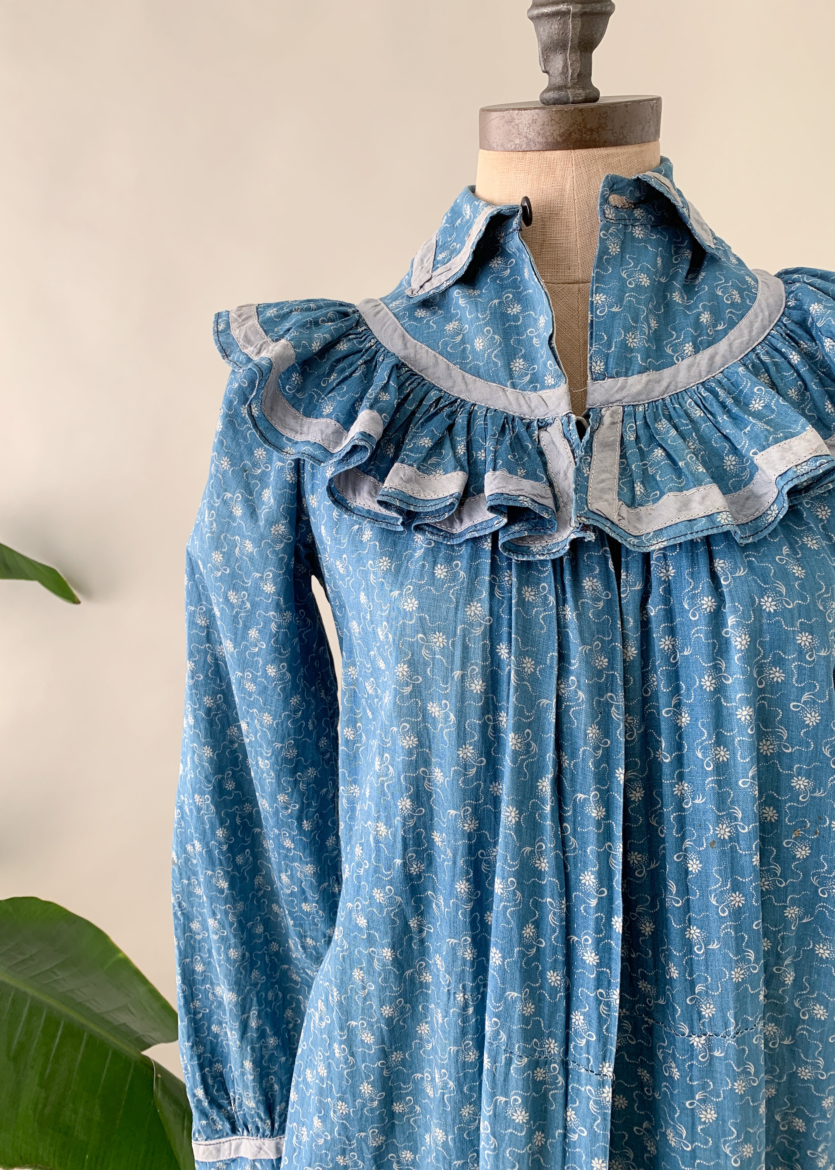 Antique Victorian Calico Indigo Ruffle Dress