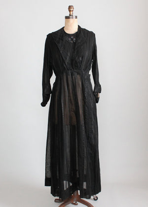 Antique 1910s Beaded Black Striped Cotton Day Dress