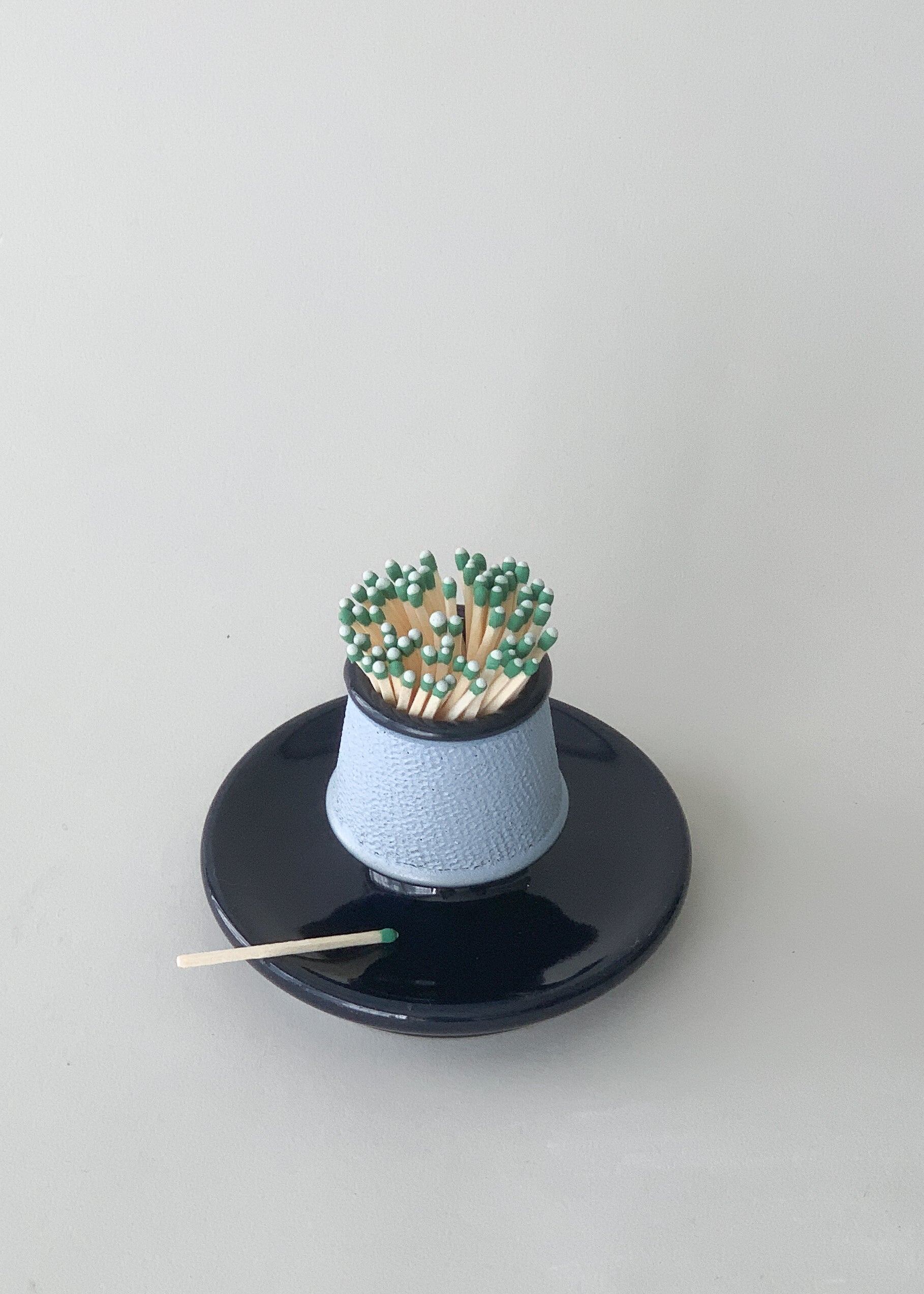 Antique Blue Ceramic Match Strike & Holder