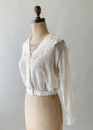 Antique Edwardian Embroidered Cotton Blouse