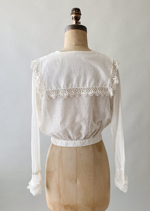 Antique Edwardian Embroidered Cotton Blouse