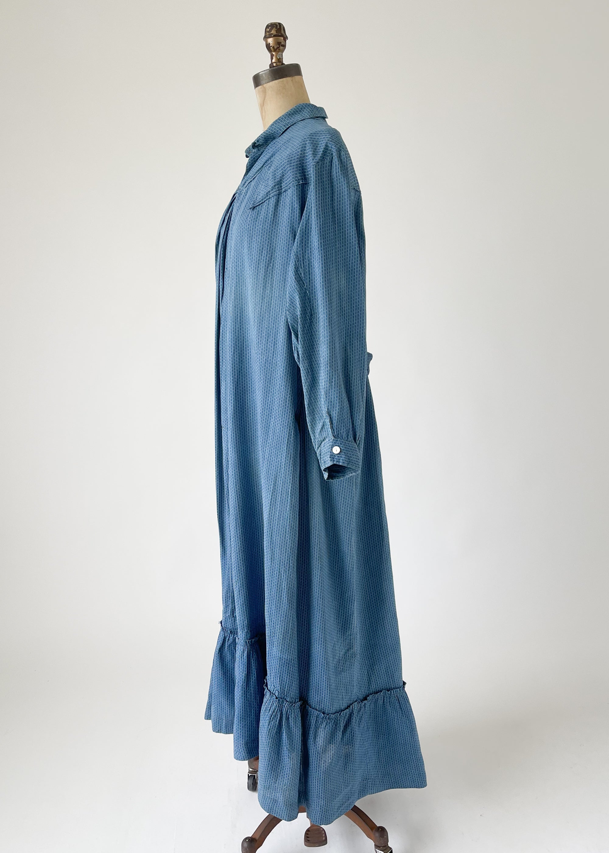 Antique 1800s Indigo Calico Work Dress