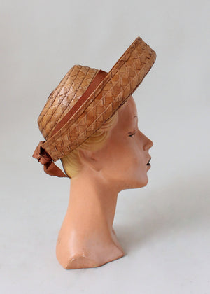 Vintage Early 1940s Deep Brim Straw Hat