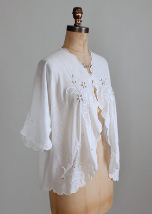 Vintage Edwardian Embroidered Cotton Bed Jacket